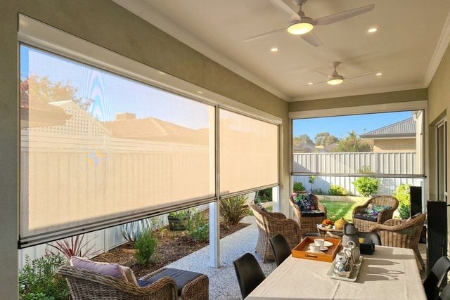 Outdoor blinds enclosing a Perth alfresco area