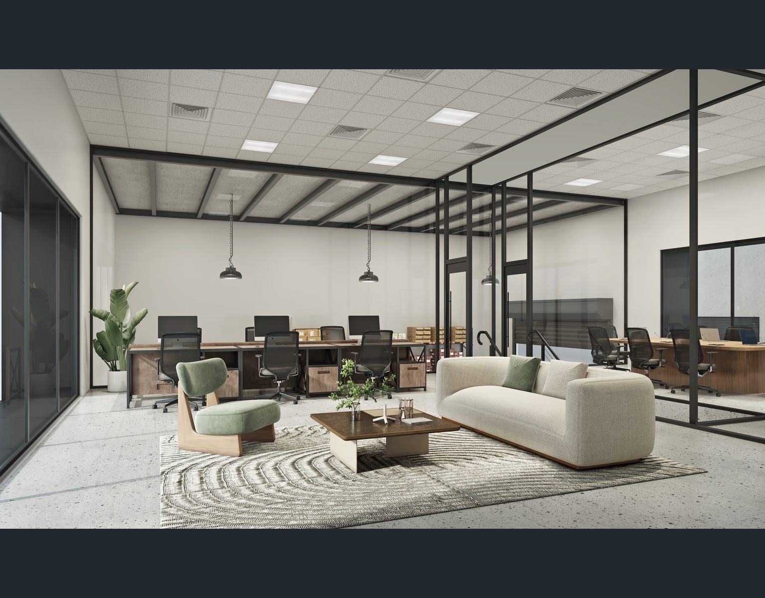 Open-plan office interior concept render, Carlisle