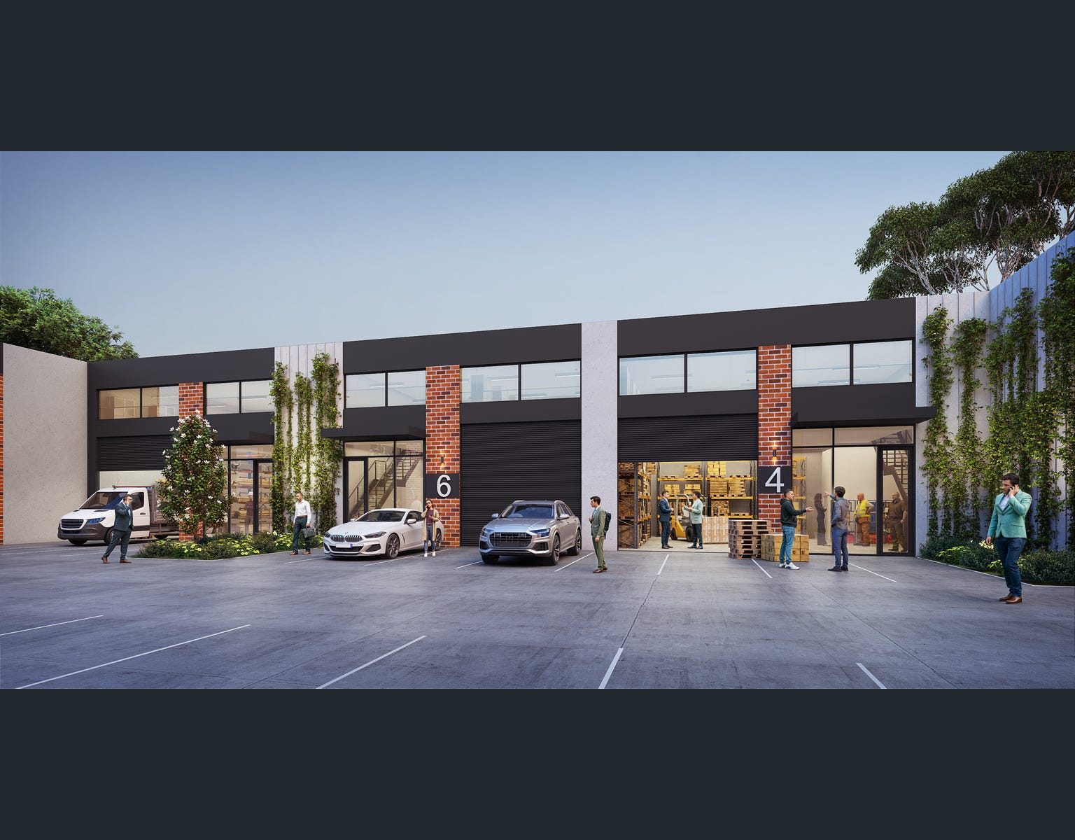 Streetscape concept render of the Carlisle development at dusk