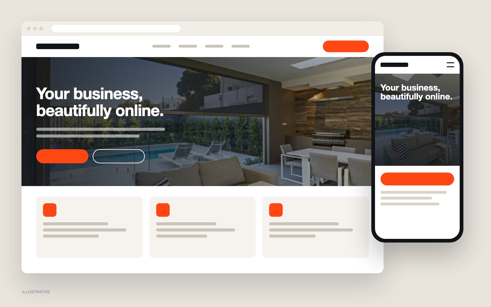 Illustrative website design on desktop and mobile