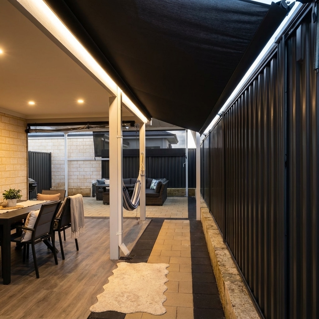 Roof to fence blind closing the gap down the side of a Perth home