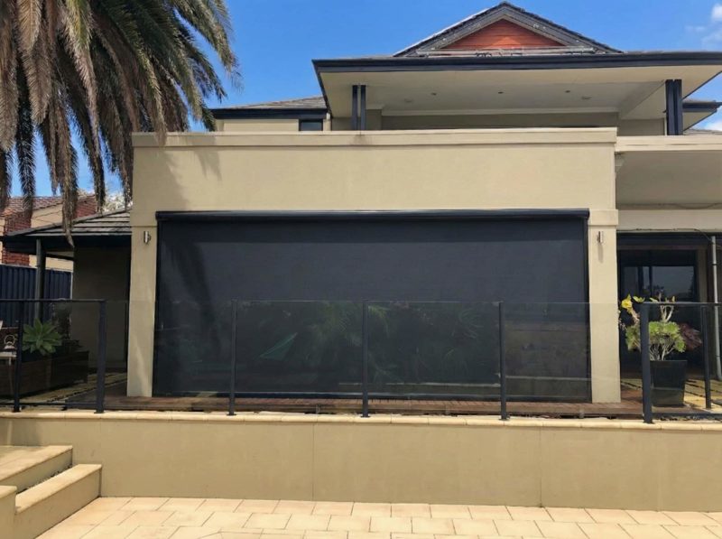 NSS Universal motorised outdoor blind spanning a wide opening